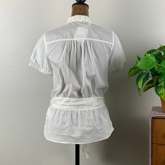 NWT Generra Eggshell Half Button White Cotton Blouse with Sash Size Small - Picture 4 of 12